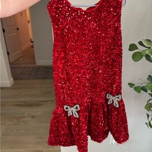 Lola and the Boys Red Sequin Bow Drop-Waist Dress